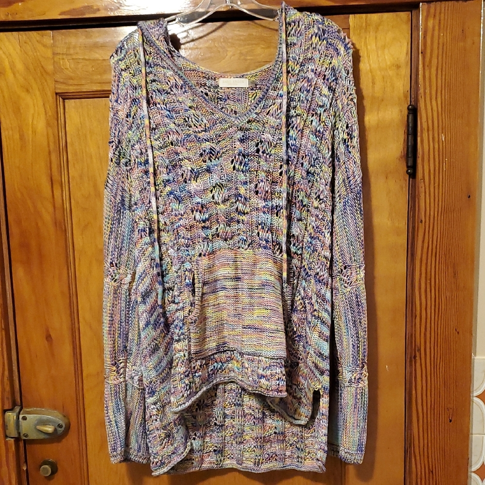 Ramy Brook Abby Marled V-Neck Knit Hoodie Large